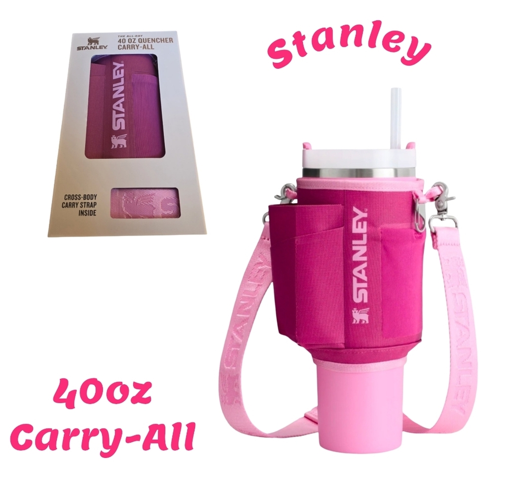 Stanley 40 OZ Quencher Carry All Hot Coral w/🩷 Strap NEW